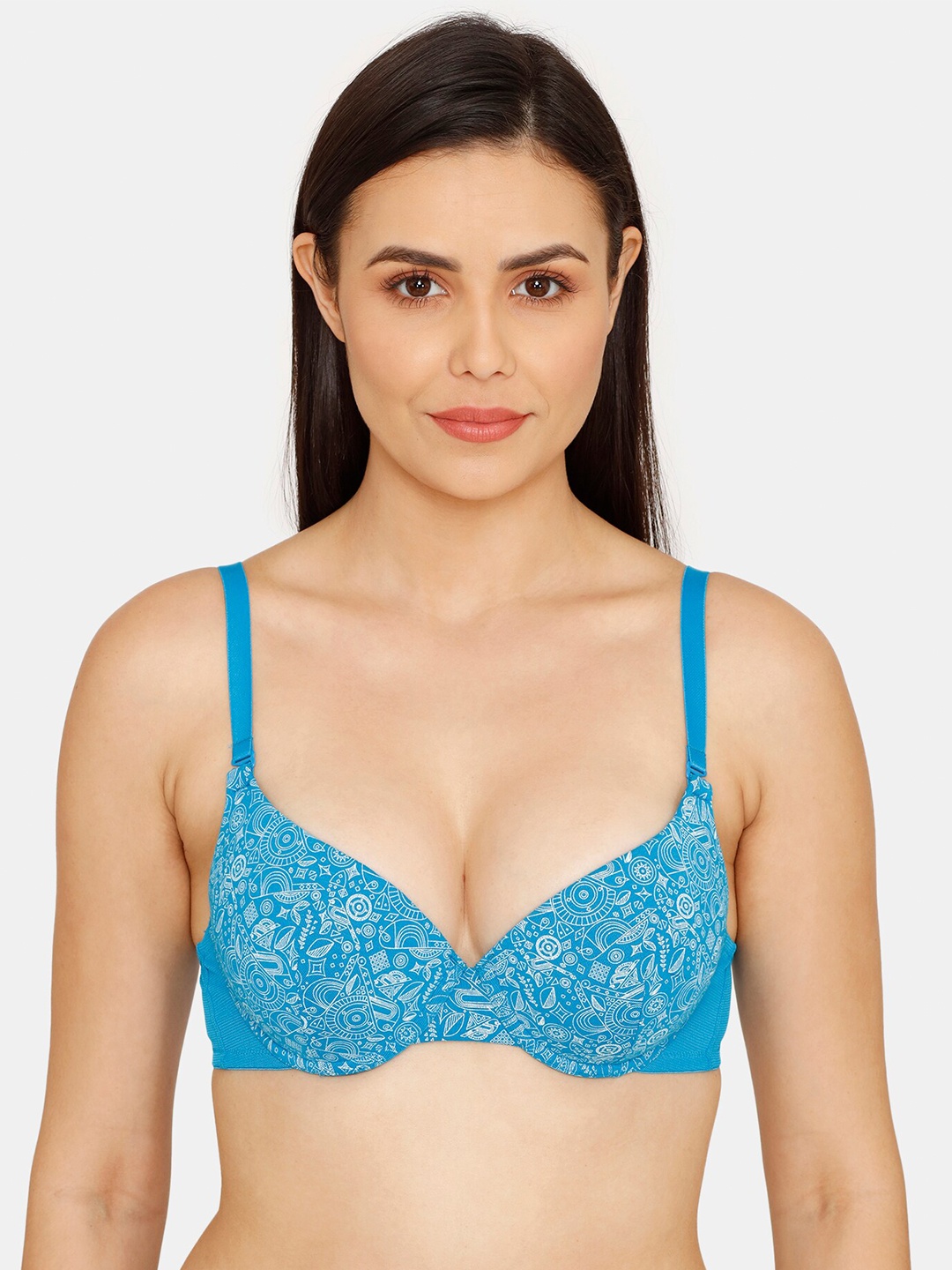 

Zivame Floral Underwired Lightly Padded All Day Comfort T-shirt Bra, Blue