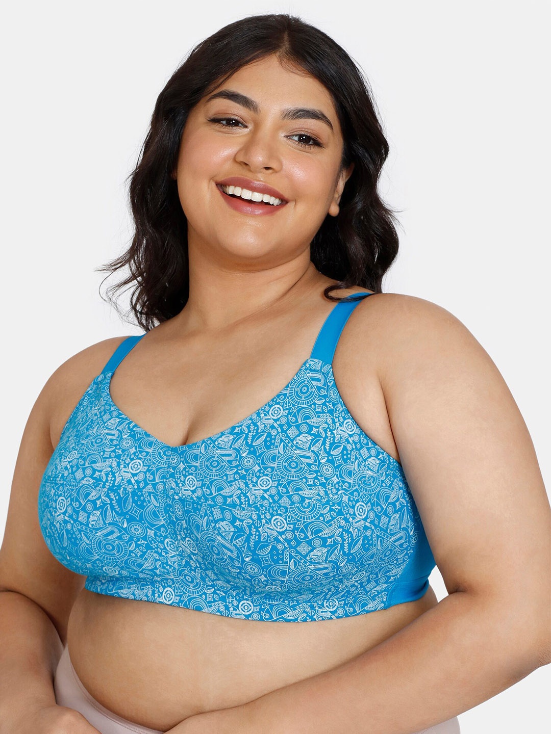 

Zivame Plus Size Conversational Printed Minimizer Bra, Blue