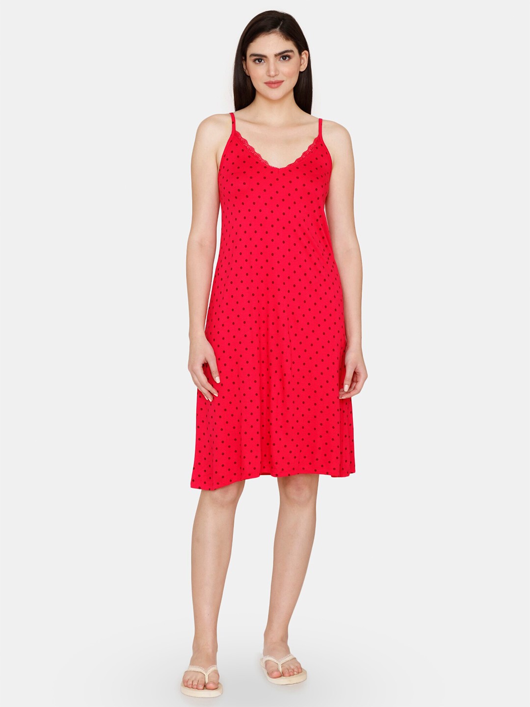 

Zivame Polka Dots Printed Nightdress, Pink