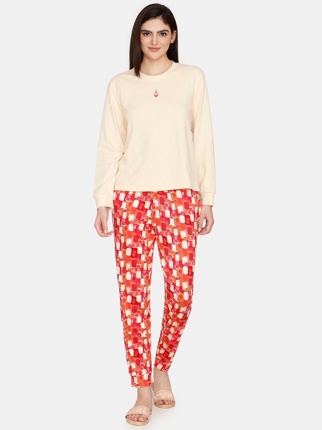 

Zivame Conversational Printed Night Suit, Orange