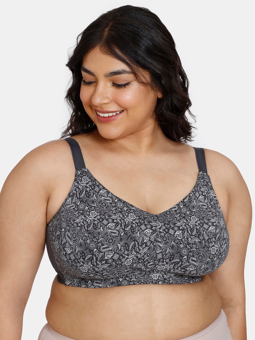 

Zivame Plus Size Conversational Printed Minimizer Bra, Grey