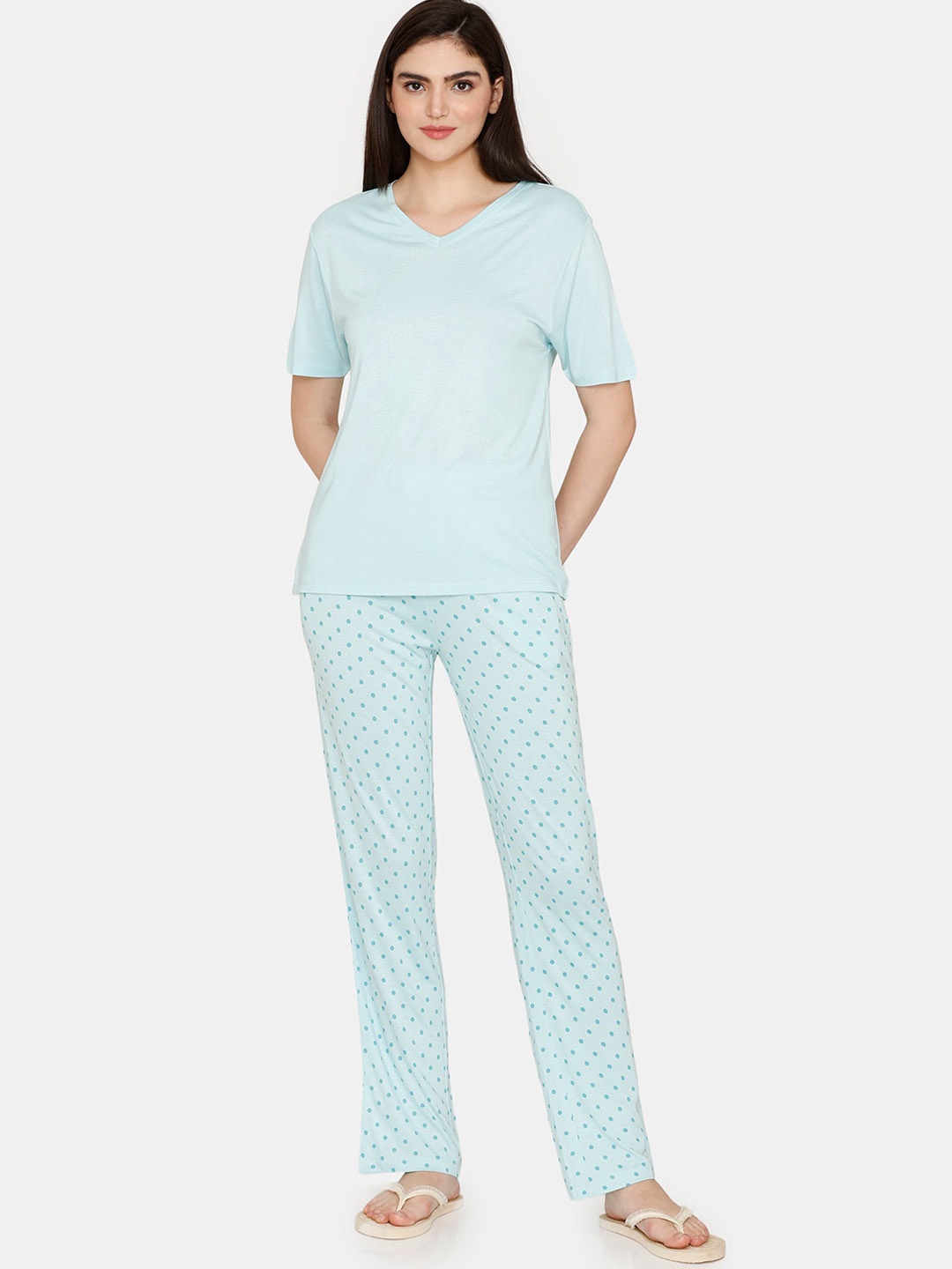

Zivame Polka Dots Printed Night Suit, Blue