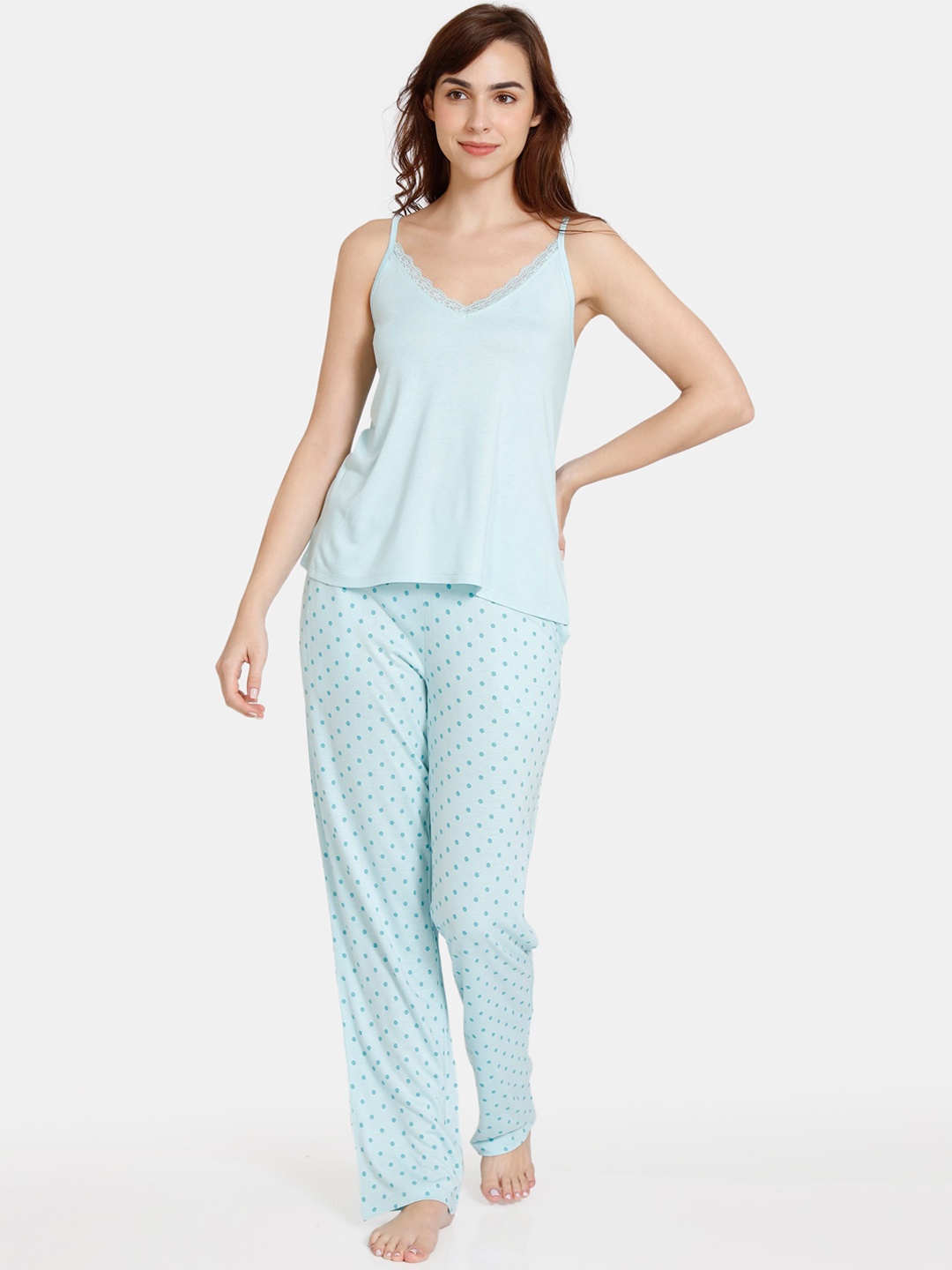 

Zivame Polka Dots Printed Night Suit, Blue