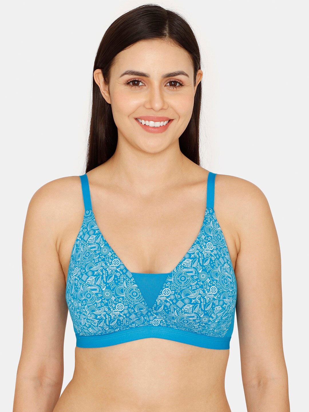 

Zivame Floral Lightly Padded All Day Comfort Seamless T-shirt Bra, Blue