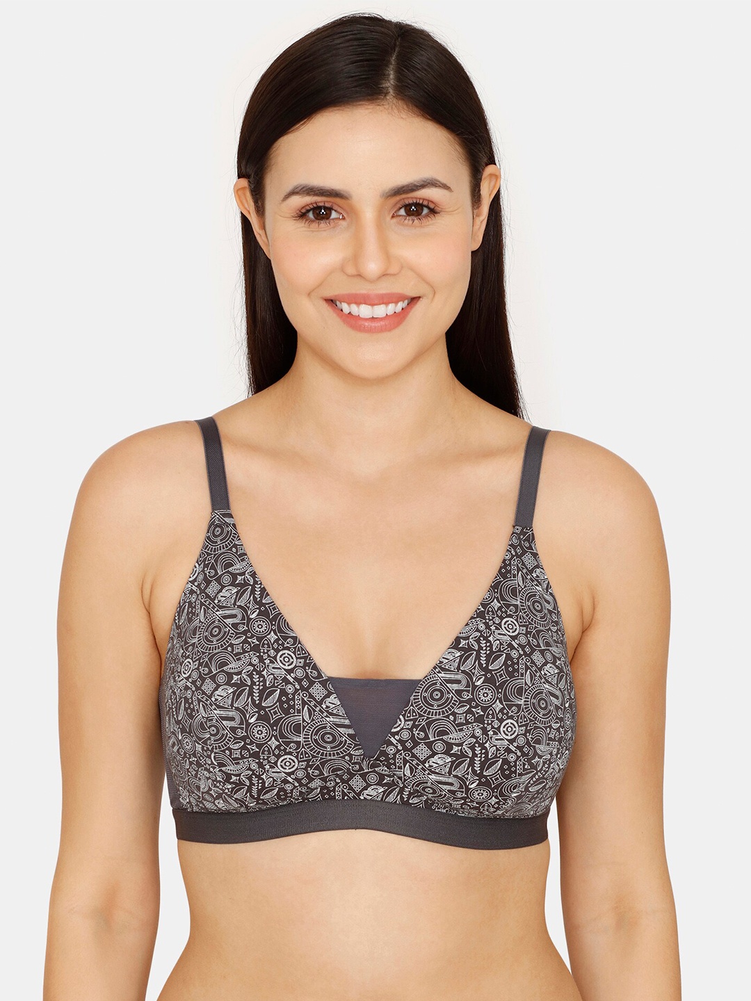 

Zivame Floral Lightly Padded Non-Wired All Day Comfort T-shirt Bra, Grey