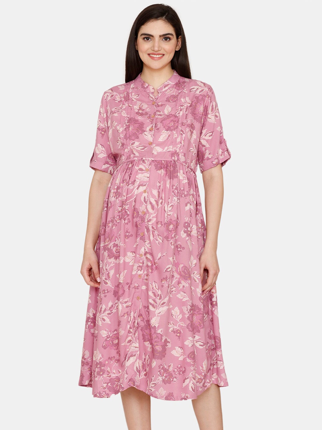 

Coucou by Zivame Floral Printed Maternity Midi Nightdress, Pink