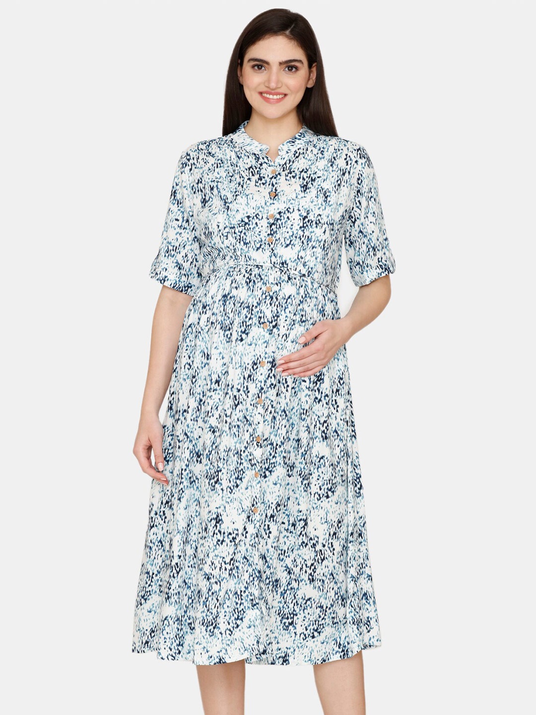 

Coucou by Zivame Abstract Printed Maternity Midi Nightdress, Blue