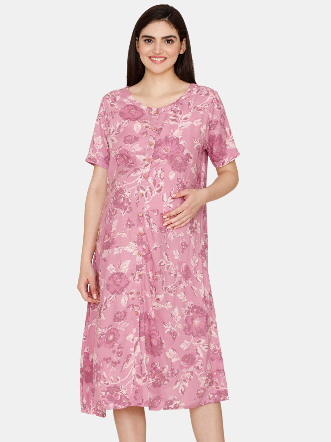 

Coucou by Zivame Floral Printed Maternity Midi Nightdress, Pink