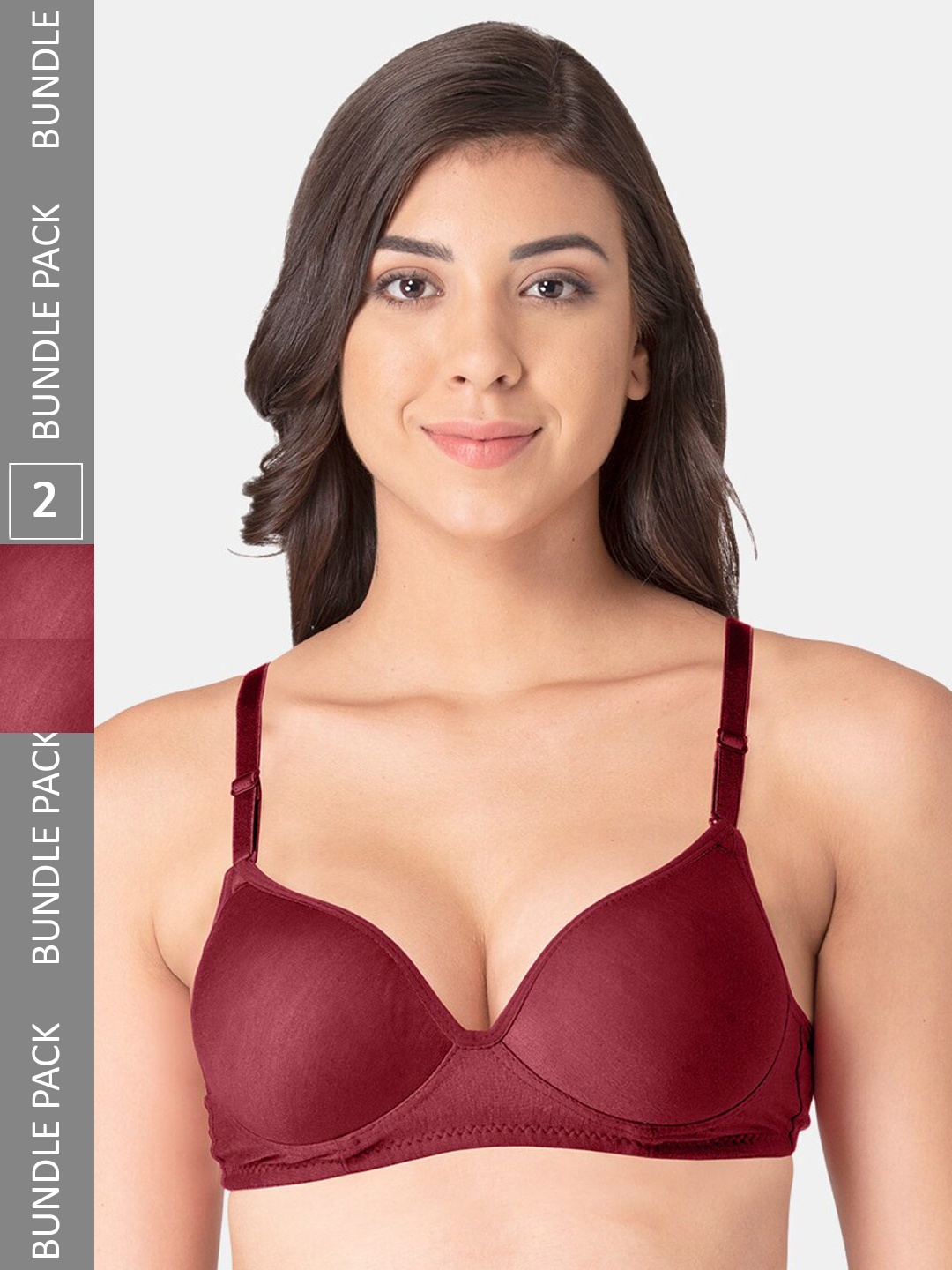 

KOMLI Pack Of 2 Heavily Padded Cotton All Day Comfort Full Coverage Everyday Seamless Bra, Maroon