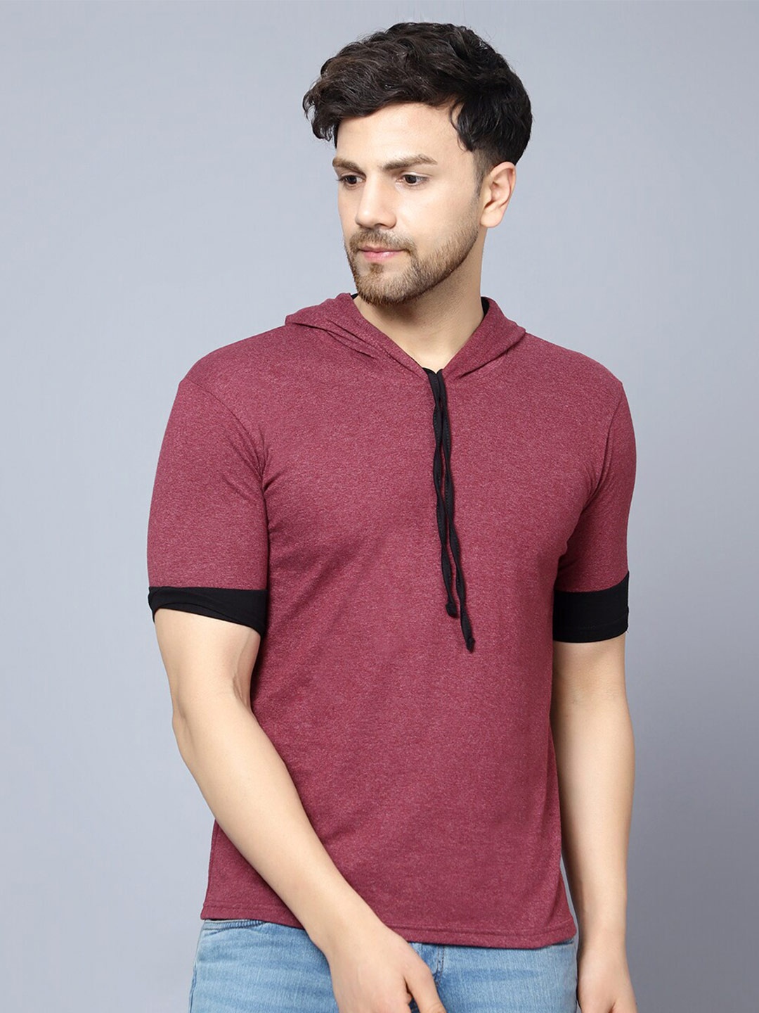 

DIAZ Short Sleeve Hooded Cotton T-shirt, Maroon