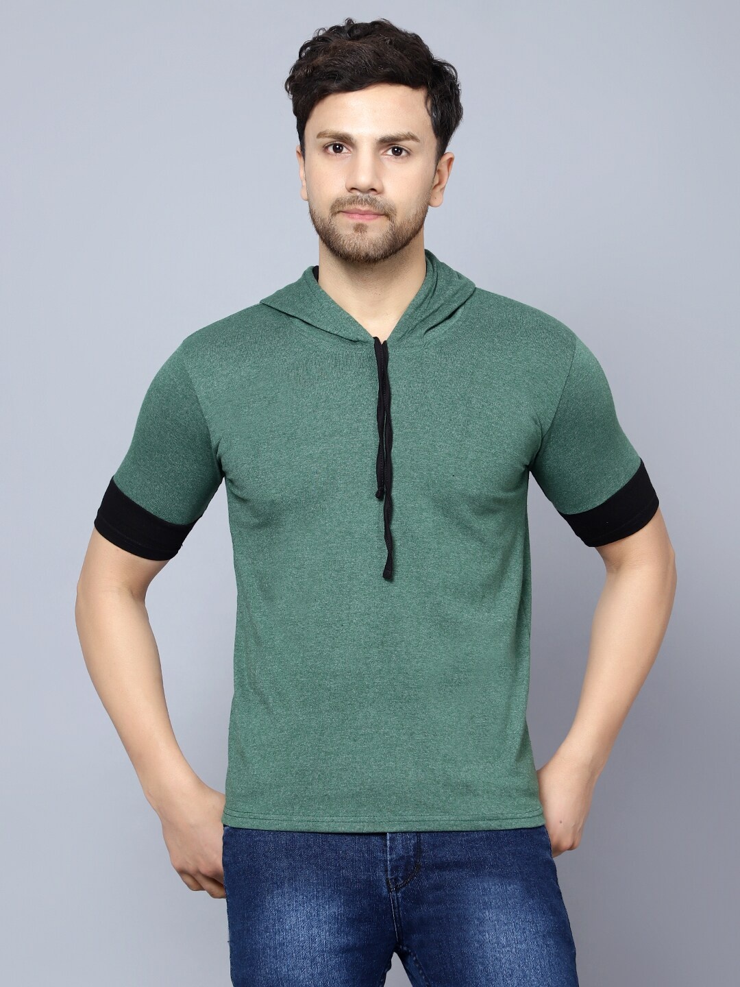 

DIAZ Short Sleeve Hooded Cotton T-shirt, Green