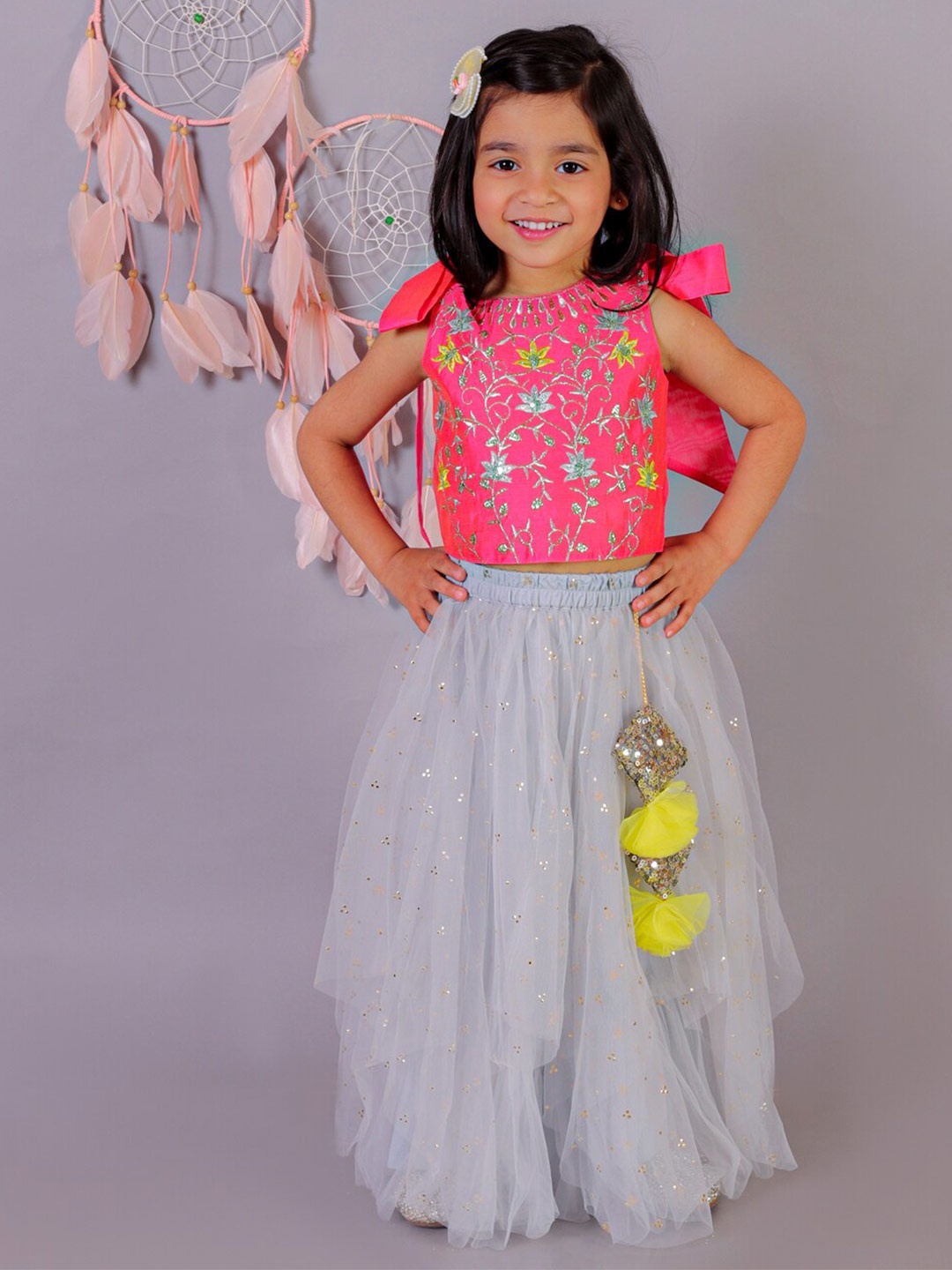 

LIL DRAMA Girls Embroidered Ready to Wear Lehenga With Blouse, Pink