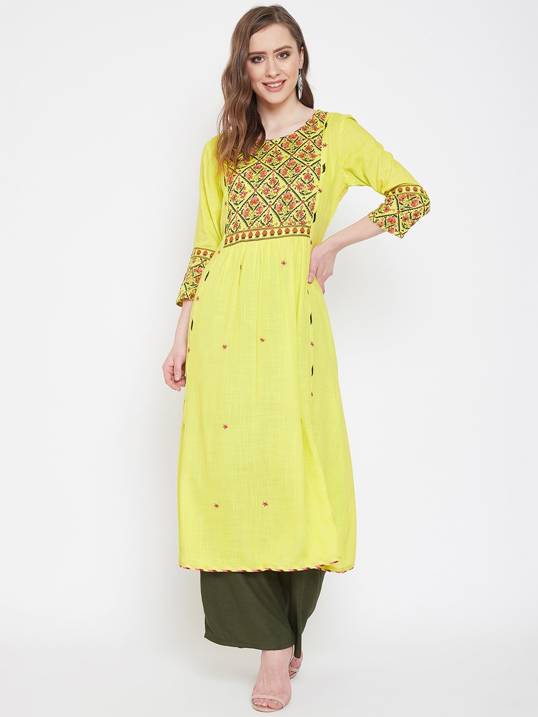 

Prakhya Floral Printed Straight Kurta, Lime green