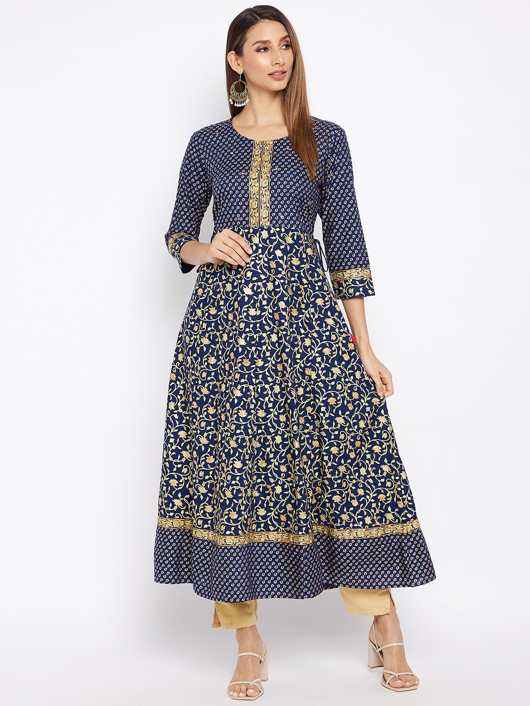 

Prakhya Ethnic Motifs Printed Mirror Work Panelled Anarkali Kurta, Blue