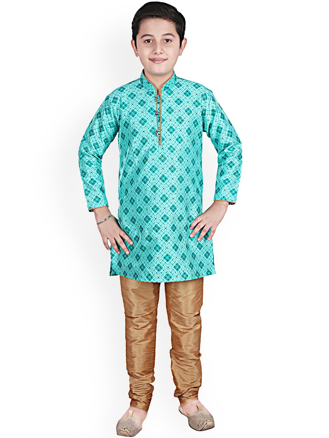 

Pro-Ethic STYLE DEVELOPER Boys Ethnic Motifs Printed Straight Kurta with Pyjamas, Sea green