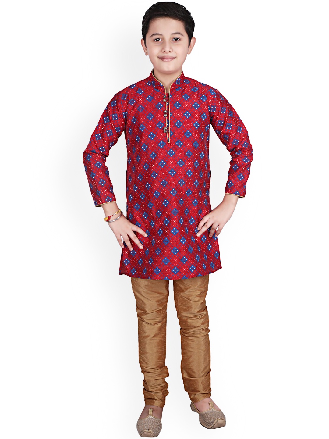 

Pro-Ethic STYLE DEVELOPER Boys Mandarin Collar Ethnic Motifs Printed Kurta with Pyjamas, Maroon