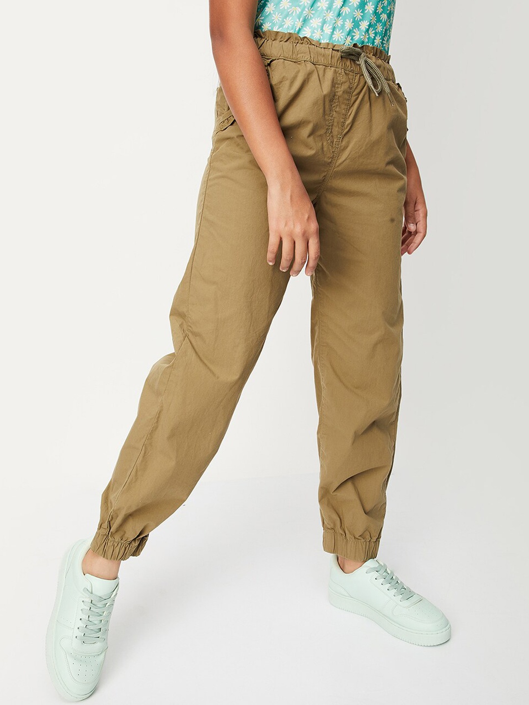 

max Girls Mid-Rise Pure Cotton Joggers, Olive