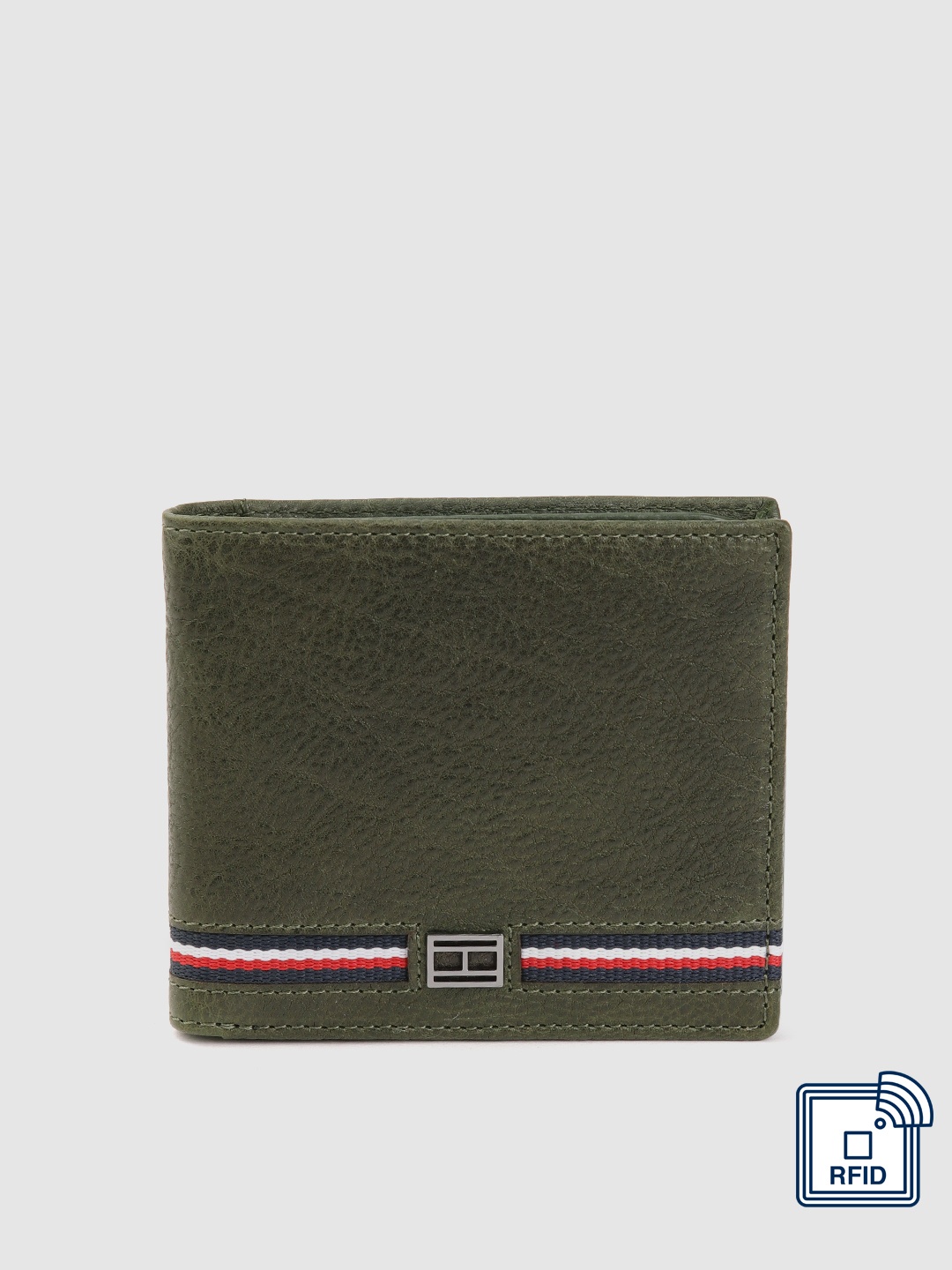 

Tommy Hilfiger Men Textured Leather Two Fold Wallet, Olive