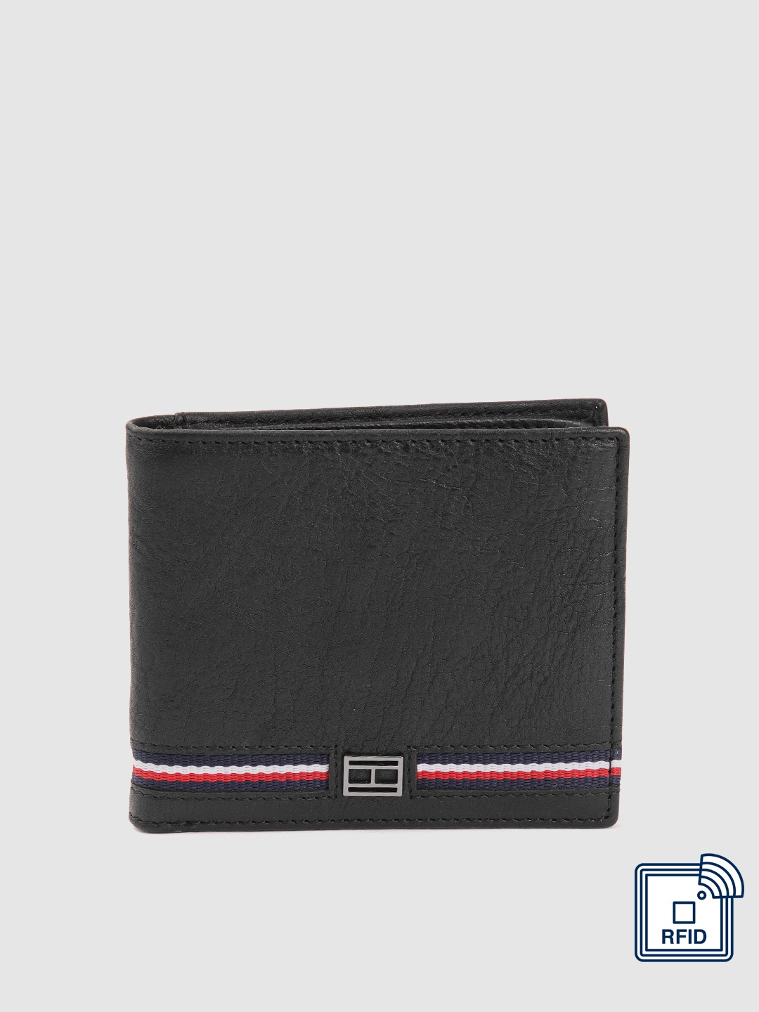 

Tommy Hilfiger Men Textured Leather Two Fold Wallet, Black