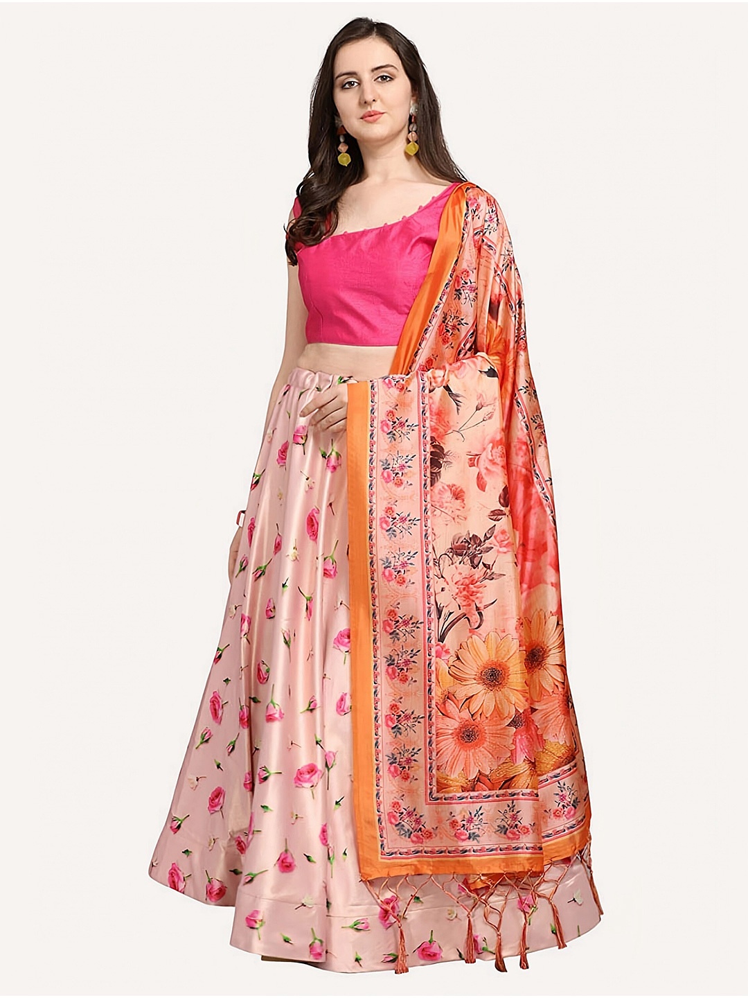 

Kaizen TEXO FAB Printed Semi-Stitched Lehenga & Unstitched Blouse With Dupatta, Pink