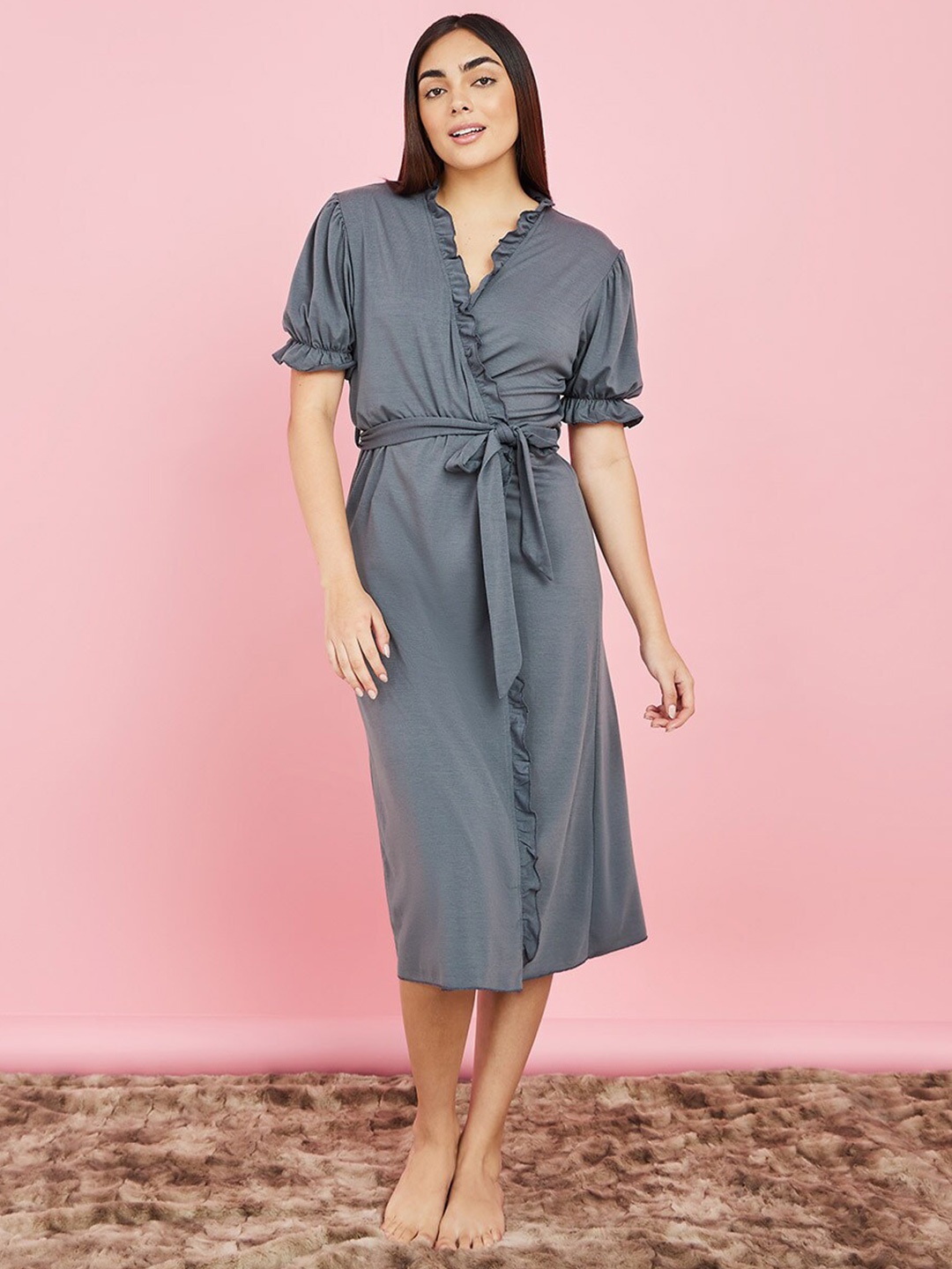 

Styli Midi Wrap Nightdress, Grey