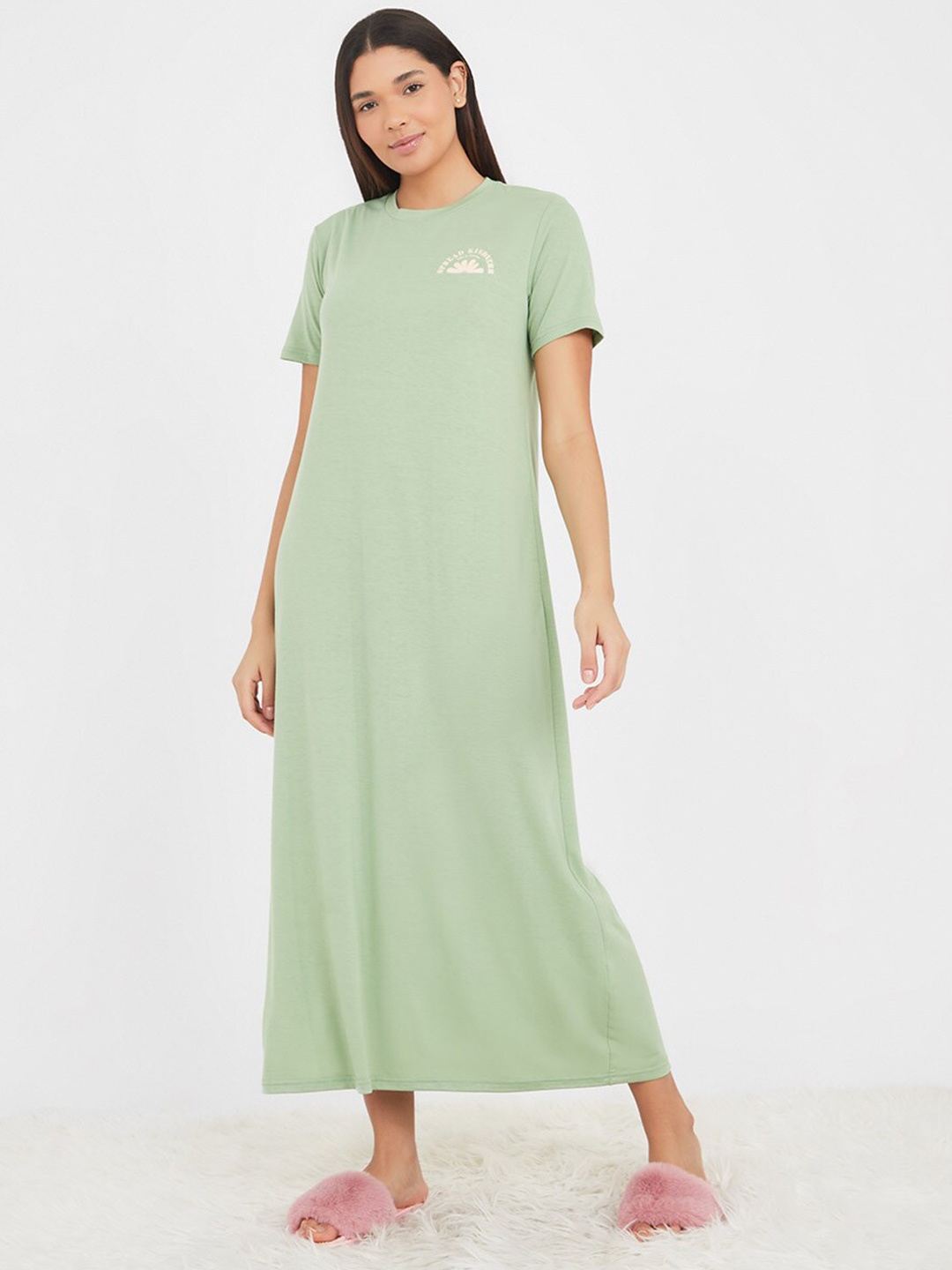 

Styli Printed Maxi T-Shirt Nightdress, Green