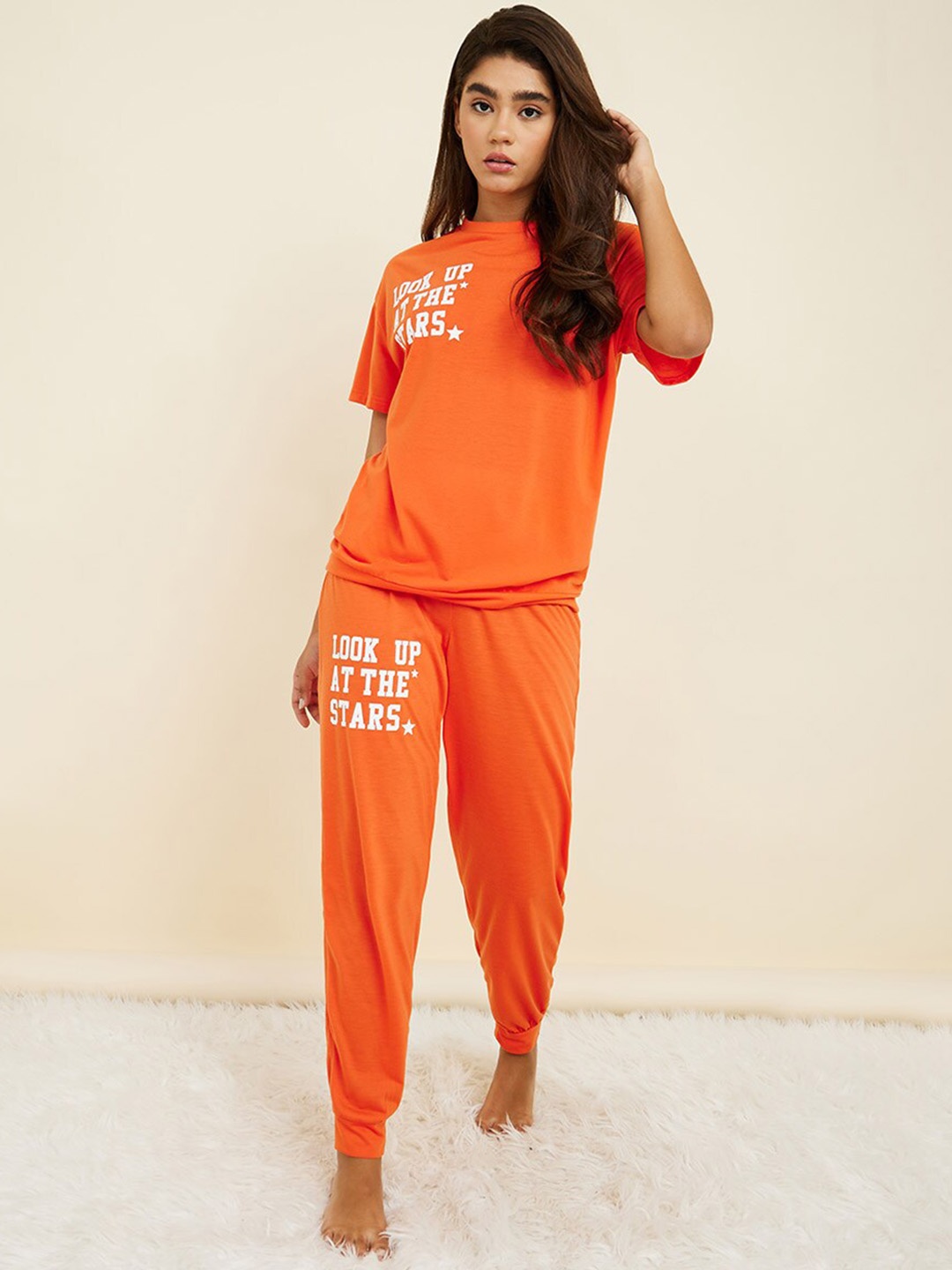

Styli Women Printed Night suit, Orange