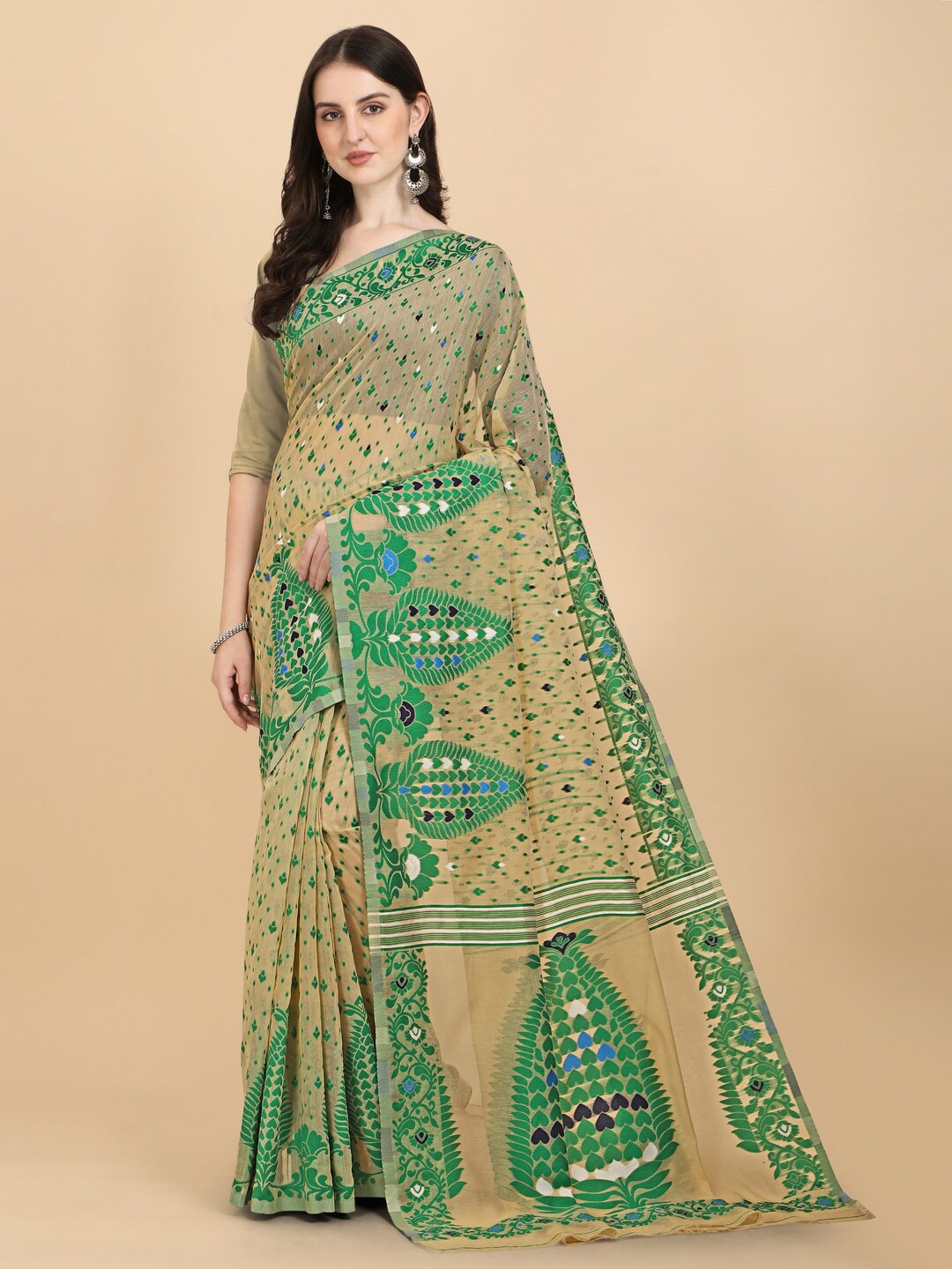 

Naishu Trendz Ethnic Motifs Woven Design Pure Silk Kanjeevaram Saree, Beige