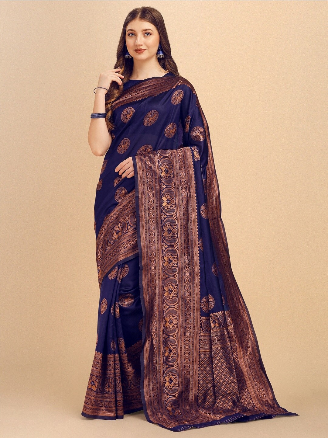 

Naishu Trendz Ethnic Motif Woven Design Pure Silk Kanjeevaram Saree, Blue