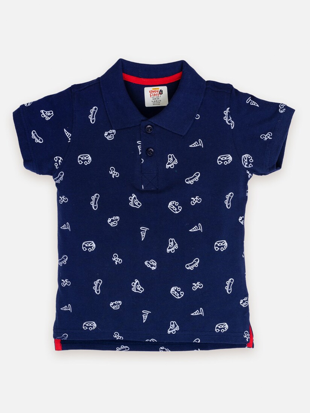 

AMUL Kandyfloss Kids Conversational Printed Polo Collar Pure Cotton T-shirt, Navy blue