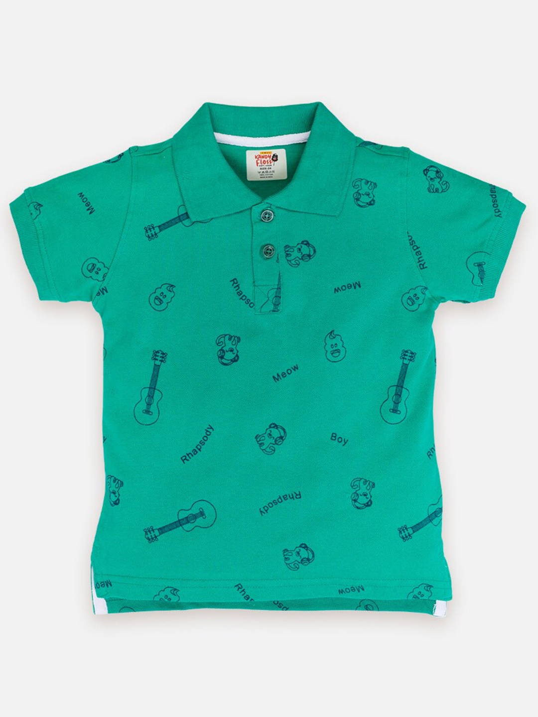 

AMUL Kandyfloss Kids Conversational Printed Polo Collar Pure Cotton T-Shirt, Green