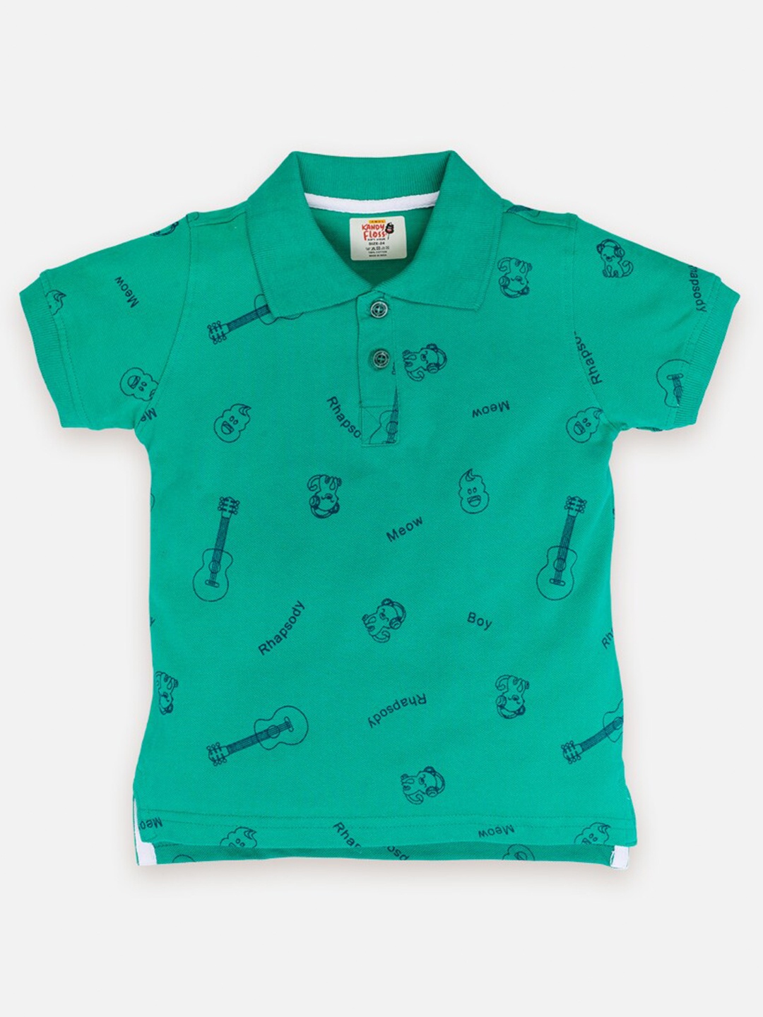 

AMUL Kandyfloss Kids Conversational Printed Polo Collar Pure Cotton T-shirt, Green