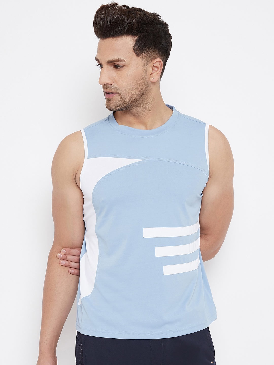 

JUMP USA Regular Fit Colourblocked Knitted T-Shirt, Blue