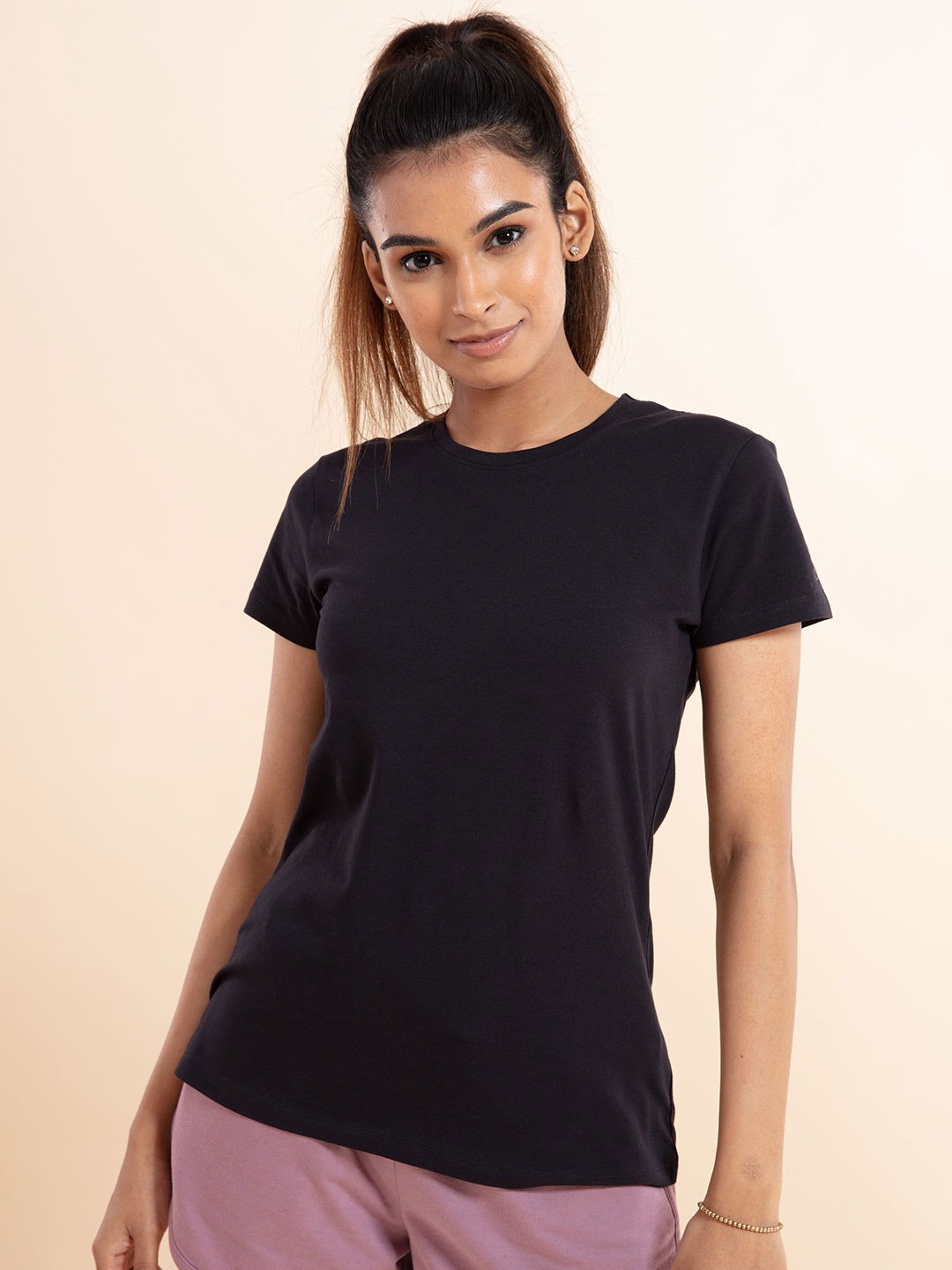 

Nykd Relaxed Fit Solid Cotton T-shirt, Black