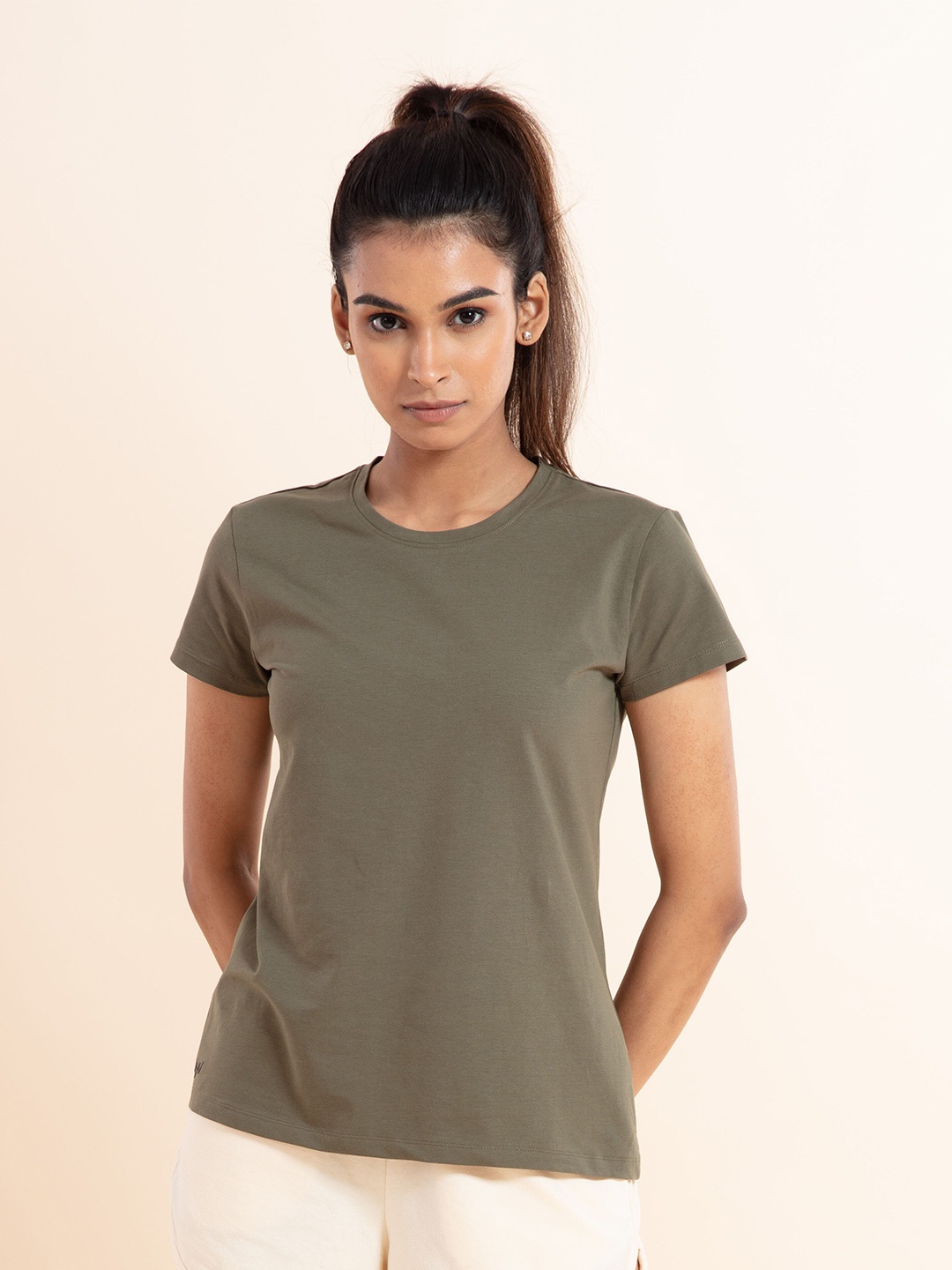 

Nykd Round Neck Cotton T-shirt, Green