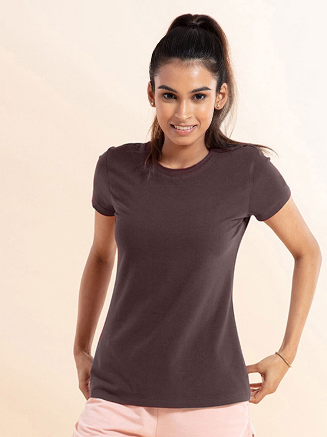 

Nykd Regular Fit Cotton T-shirt, Brown