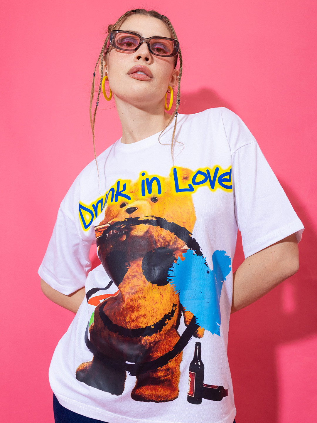 

Stylecast X Hersheinbox Graphic Printed Drop Shoulder Pure Cotton T-shirt, White
