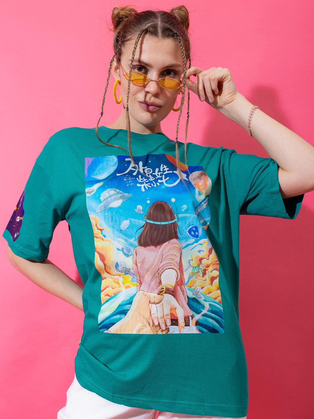 

Stylecast X Hersheinbox Graphic Printed Pure Cotton T-shirt, Green