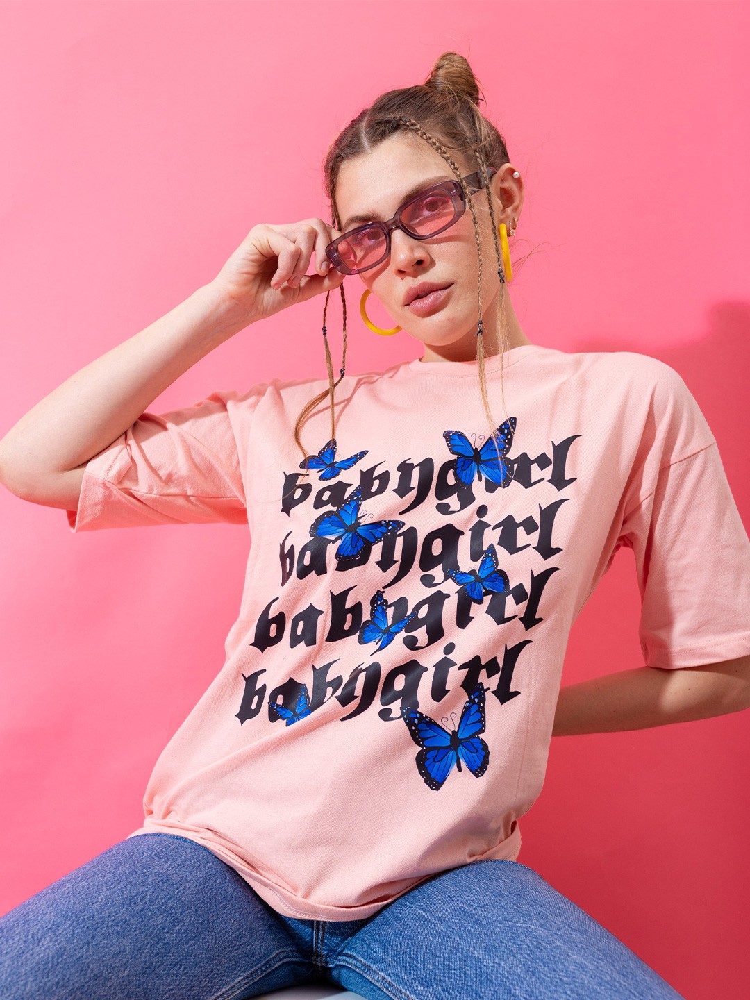 

Stylecast X Hersheinbox Typography Printed Pure Cotton T-shirt, Peach