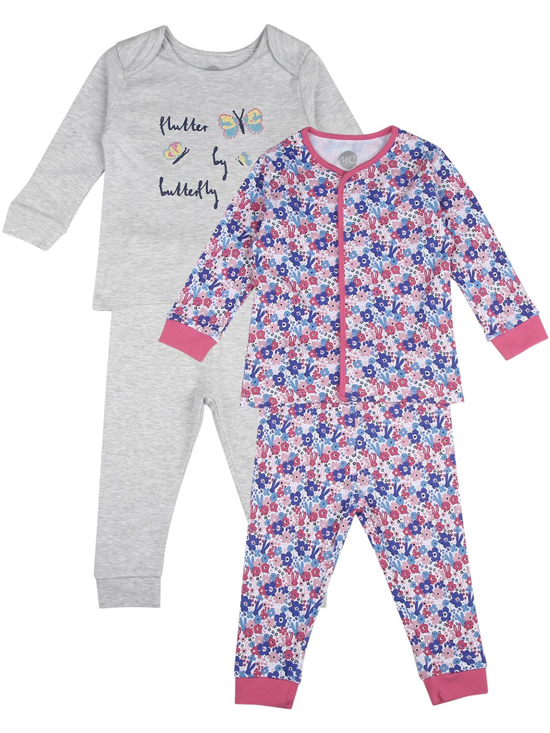 

mothercare Infants Girls Pack Of 2 T-shirt With Pyjamas Clothing Set, Grey