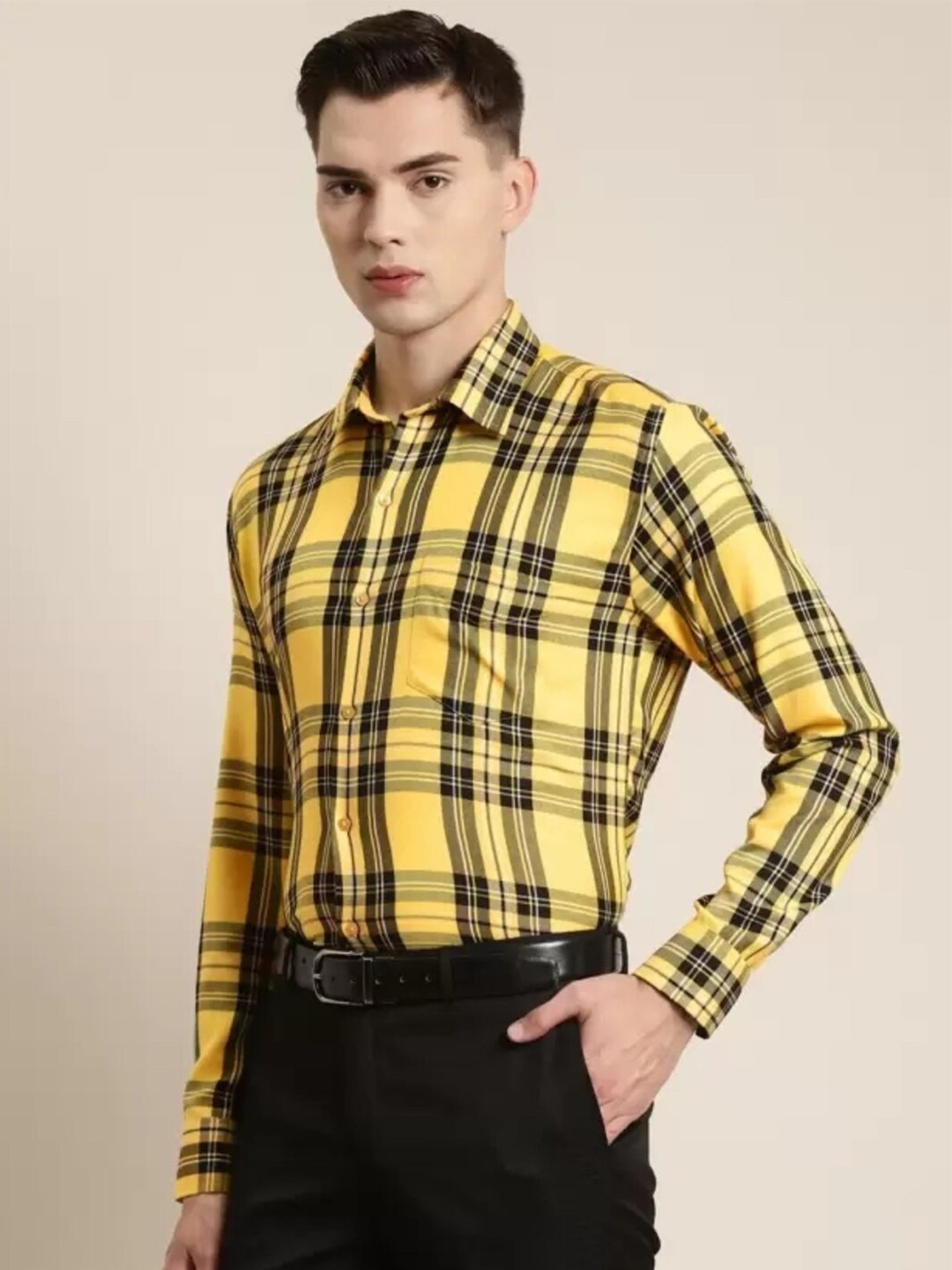 

Hancock Tartan Checks Slim Fit Cotton Formal Shirt, Yellow