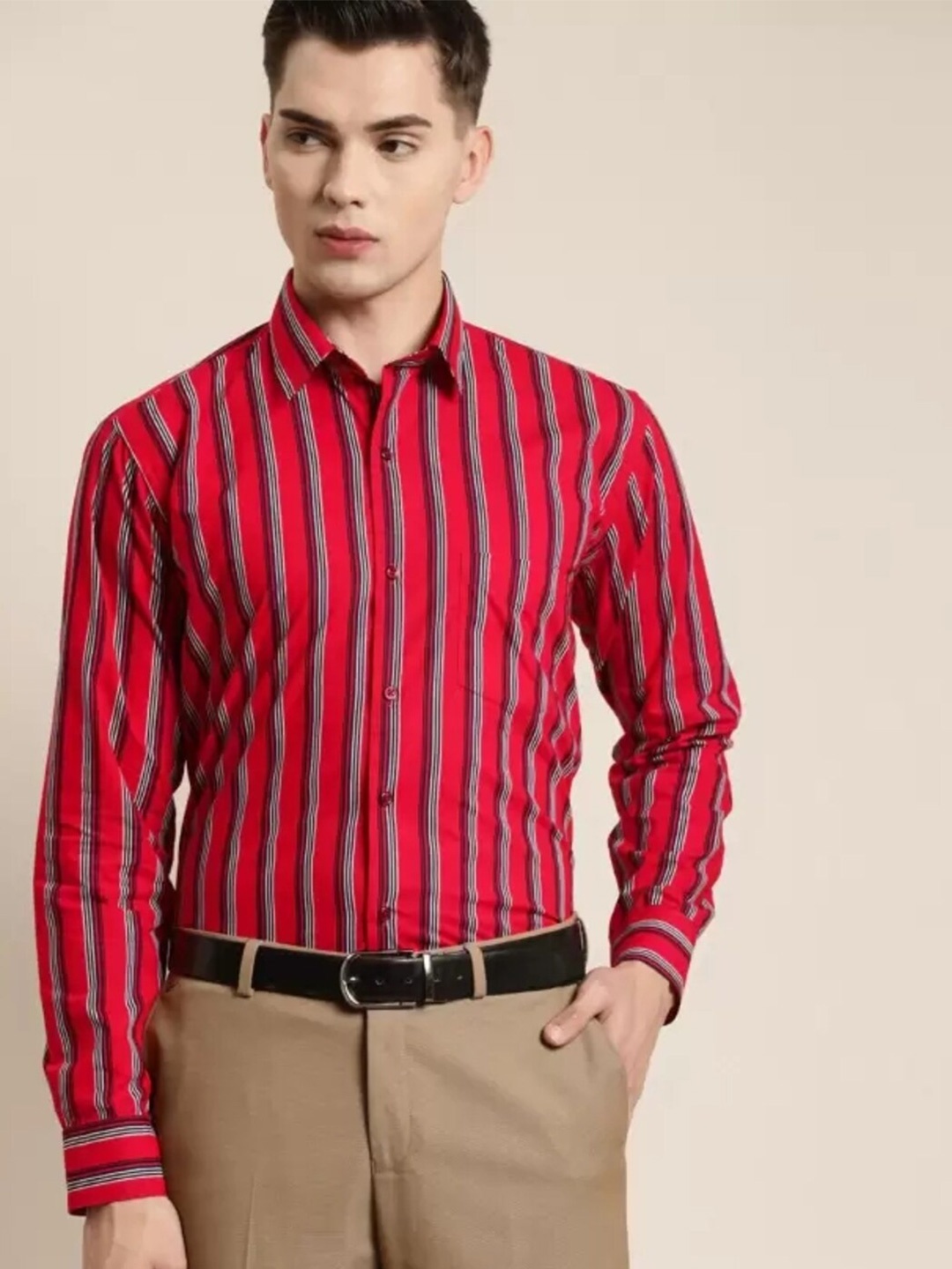 

Hancock Striped Slim Fit Cotton Formal Shirt, Red