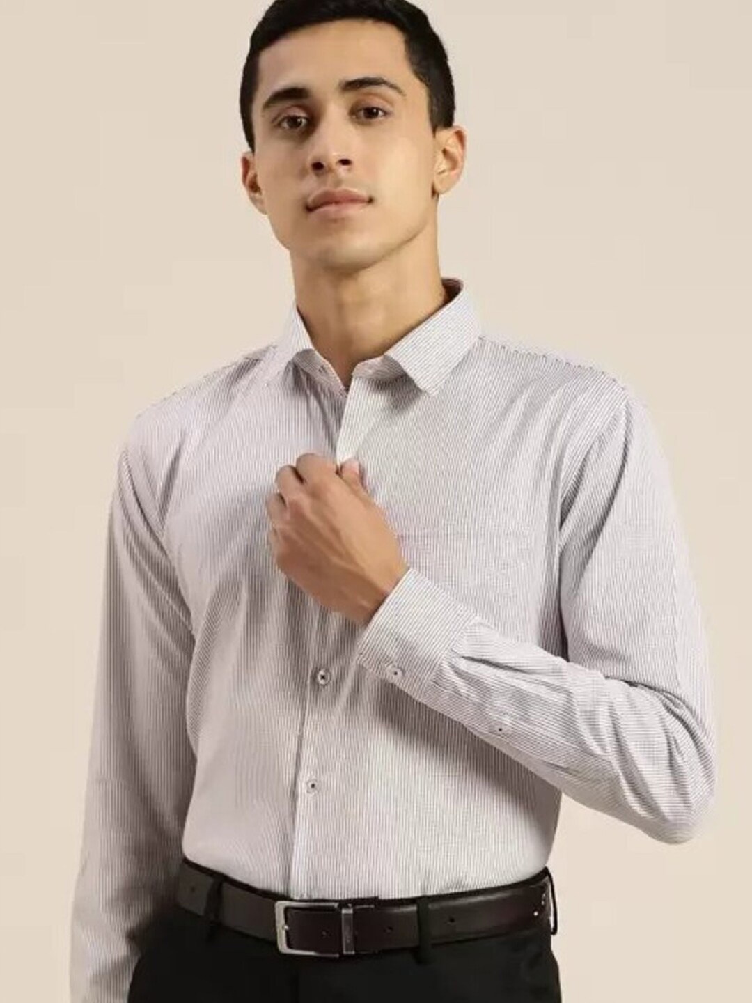 

Hancock Slim Fit Striped Spread Collar Cotton Formal Shirt, White