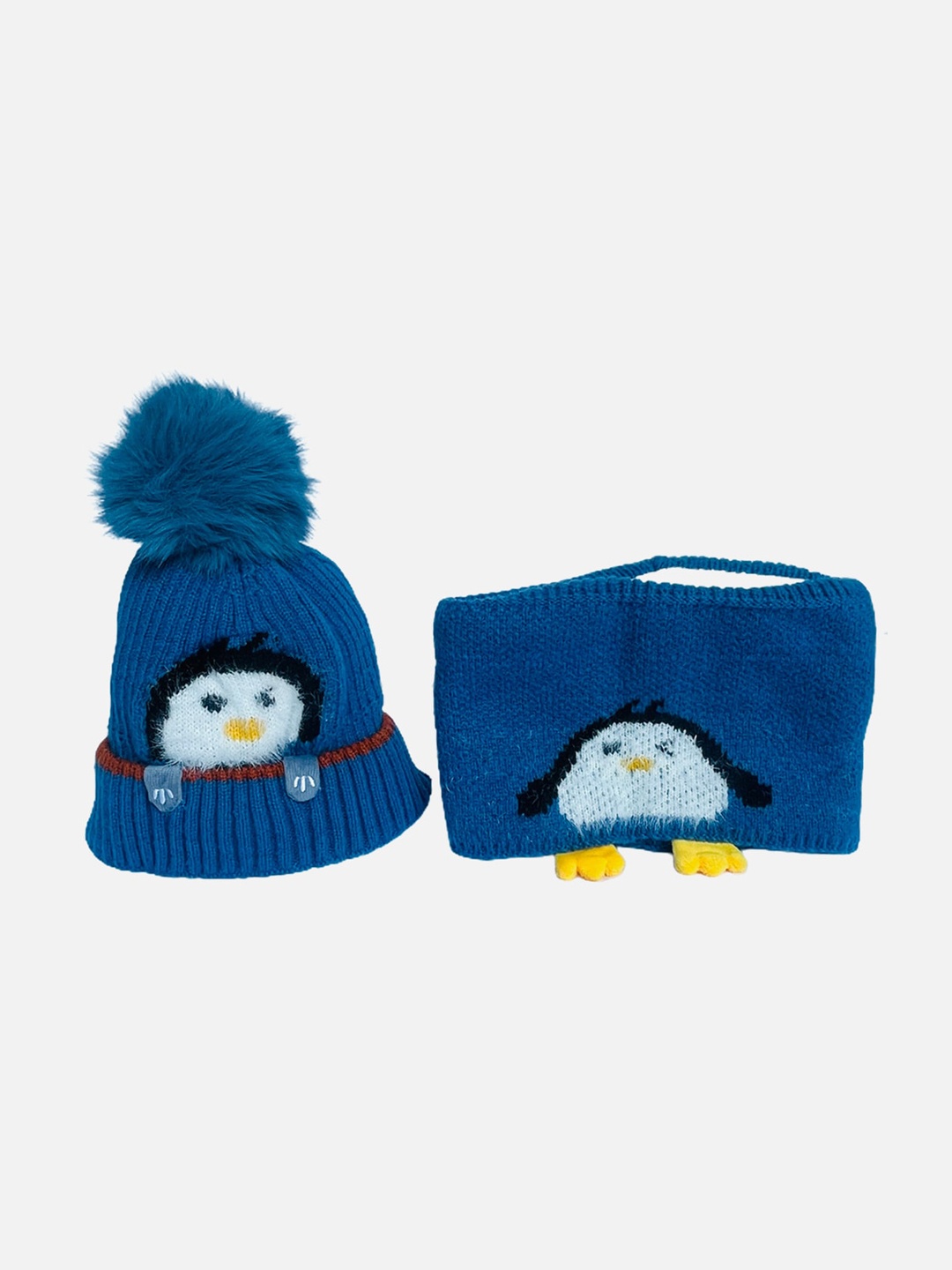 

Little Surprise Box LLP Infant Penguin Woven Wool Winter Cap & Muffler Set, Blue