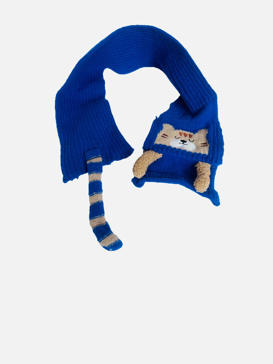 

Little Surprise Box LLP Kids Patterned Stretchable Wool Mufflers With Cap, Blue