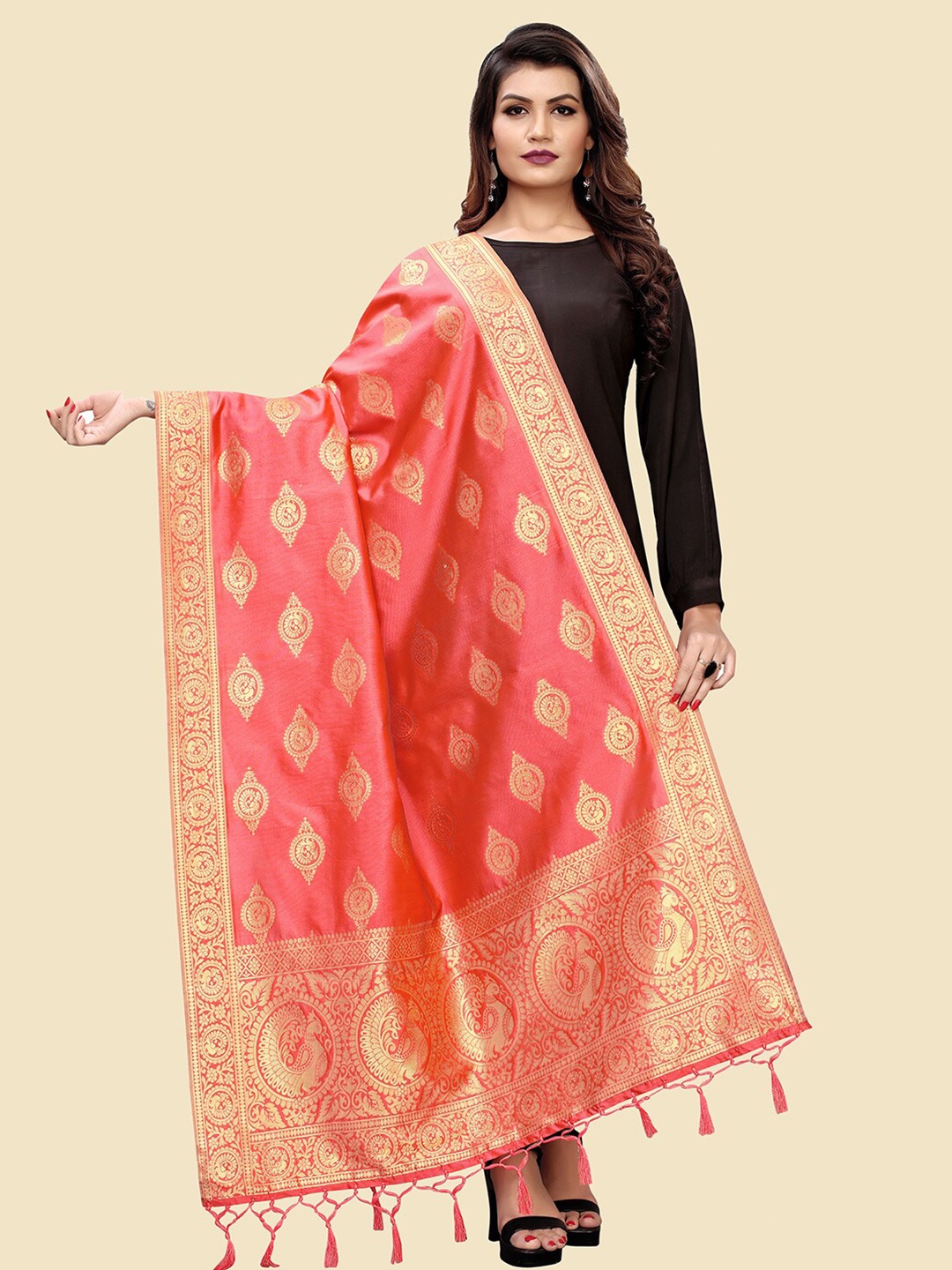 

Kasak Ethnic Motifs Woven Design Dupatta With Zari, Peach