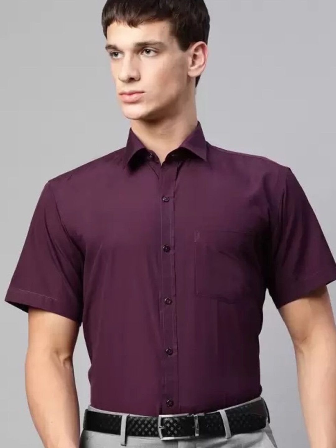 

English Navy Spread Collar Slim Fit Formal Shirt, Burgundy