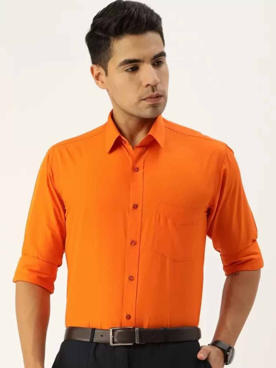 

English Navy Slim Fit Spread Collar Formal Shirt, Orange