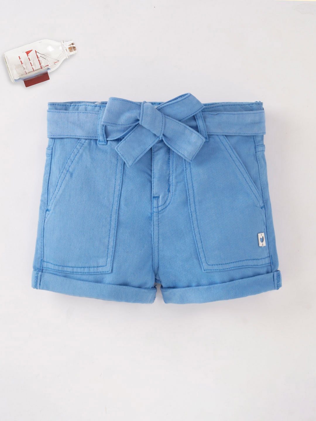 

Ed-a-Mamma Girls Mid-Rise Cotton Shorts, Blue