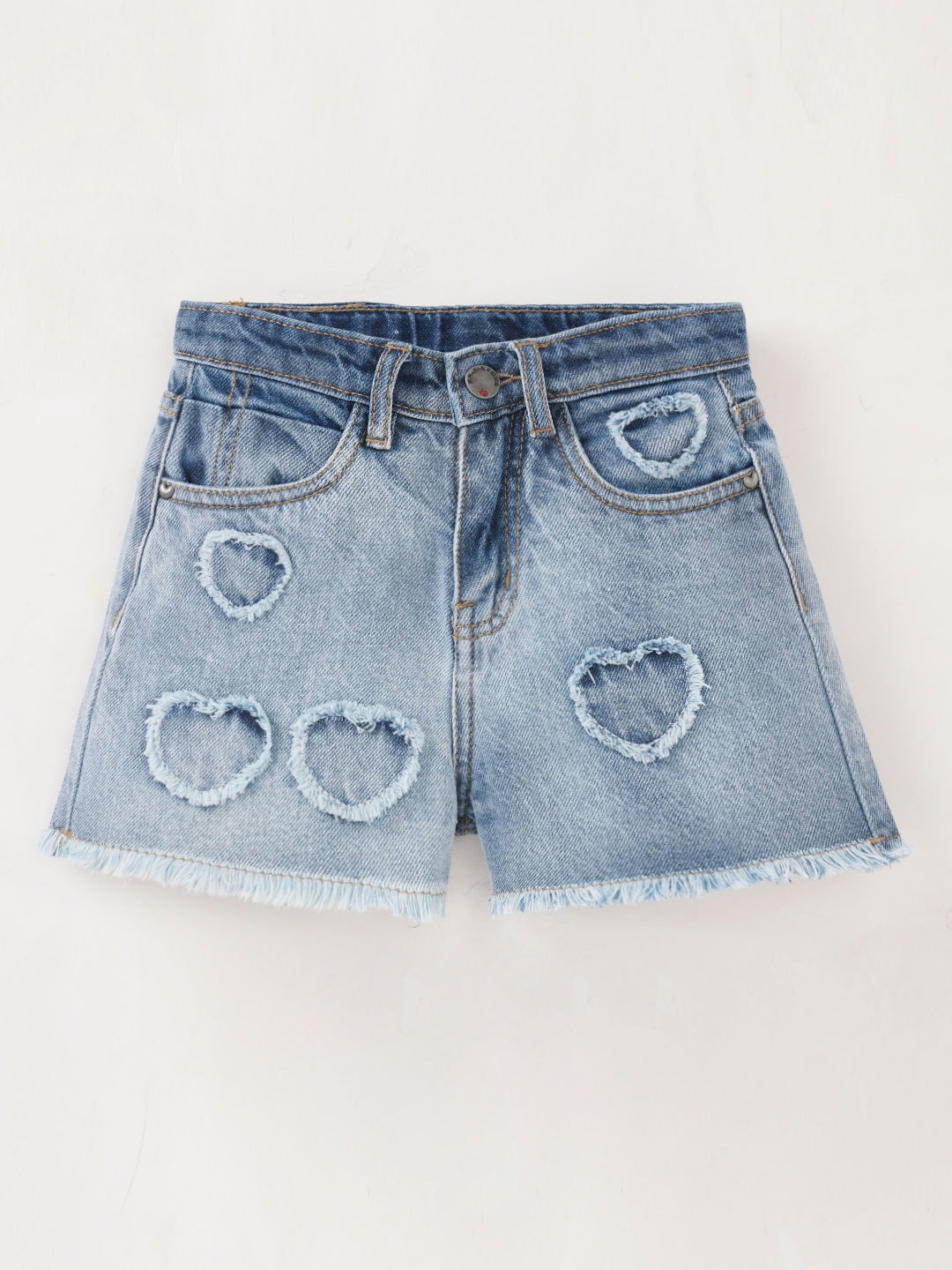 

Ed-a-Mamma Girls Mid-Rise Cotton Denim Regular Fit Shorts, Blue